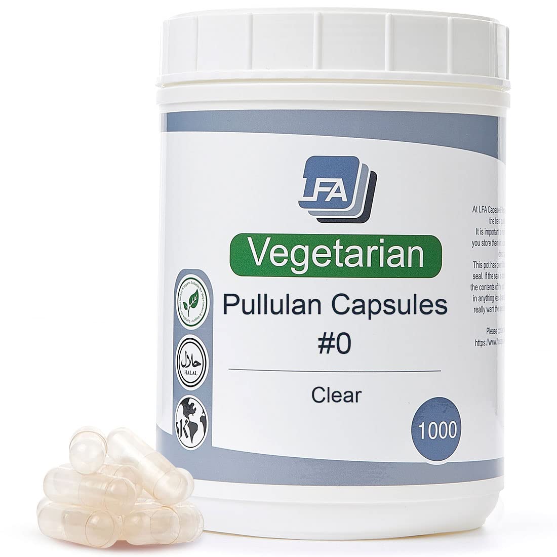 LFA Tablet Presses Vegan Pullulan Size 0 Empty Capsules, 1000 Count