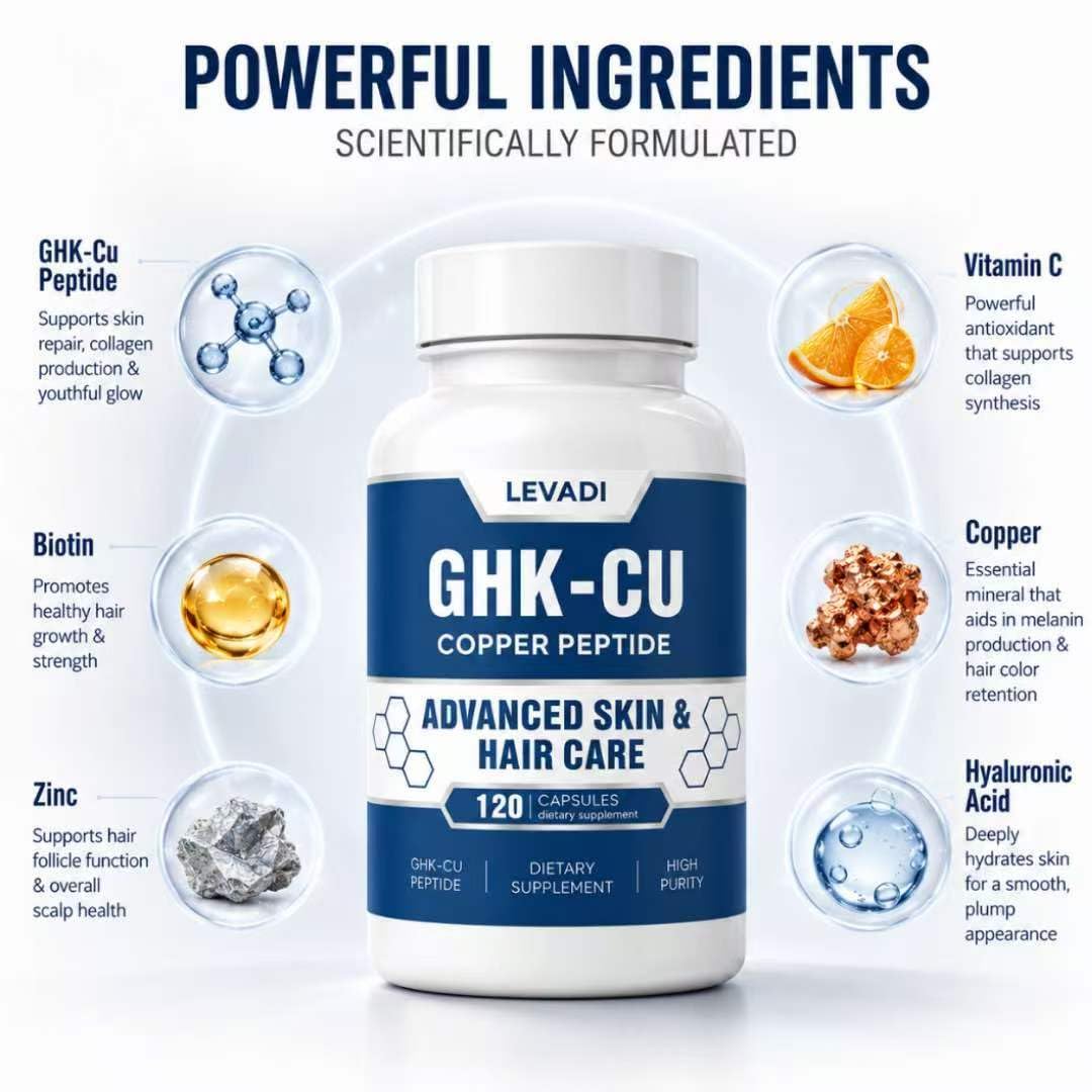 LEVADI GHK-Cu Copper Peptide Supplement Capsules 120 Count