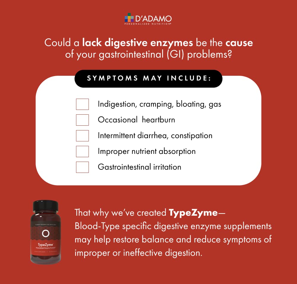 D'Adamo Personalized Nutrition TypeZyme - Digestive Enzyme (Blood Type O) Capsule, 60 Count