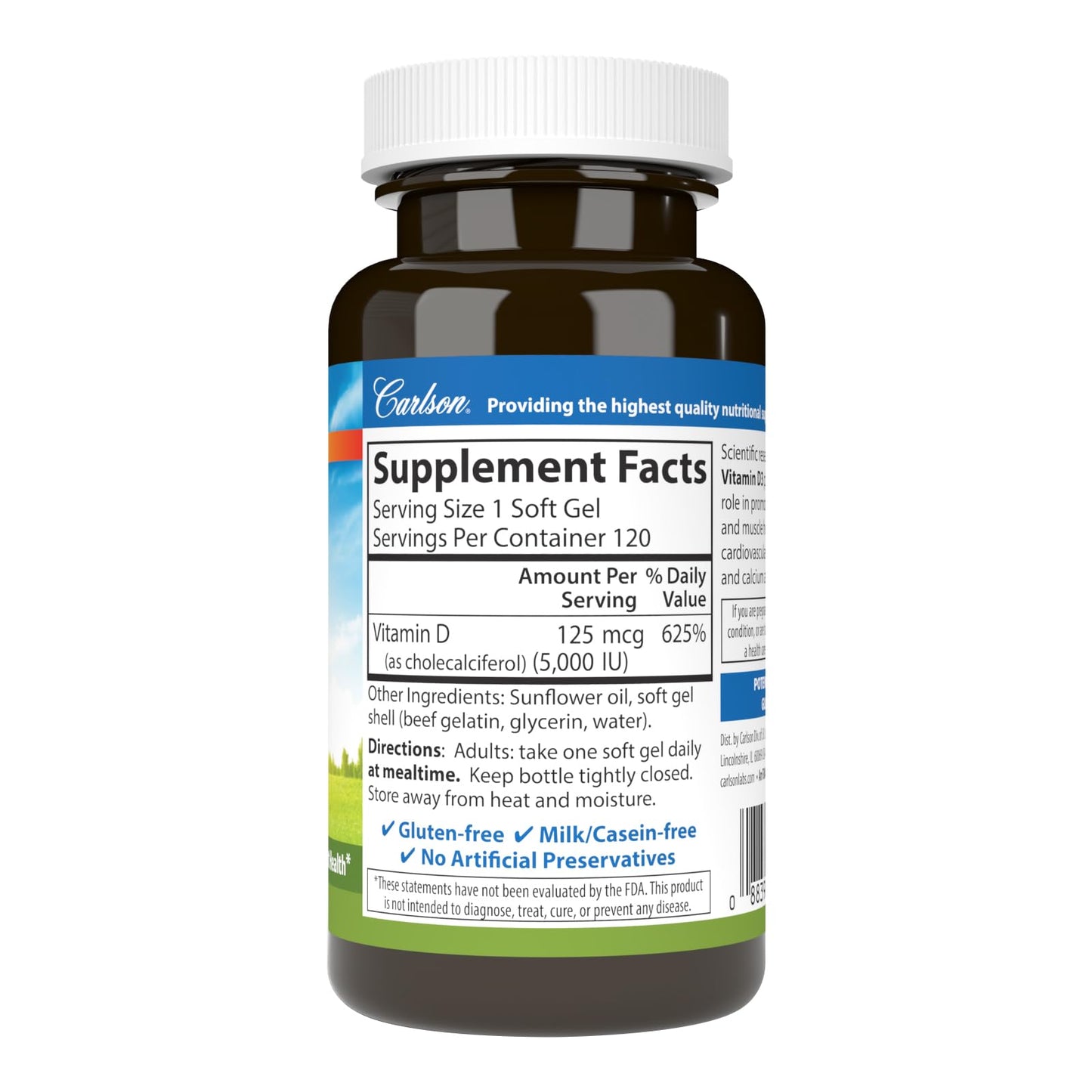 Carlson Vitamin D3 5000 IU (125 mcg) Softgels, 120