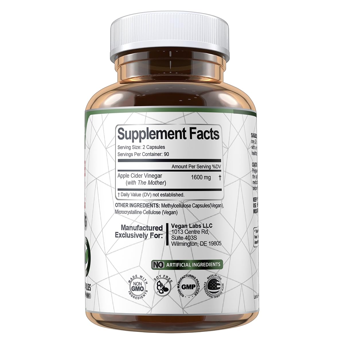 Vegan Labs Apple Cider Vinegar Capsules with The Mother, 180 Capsules