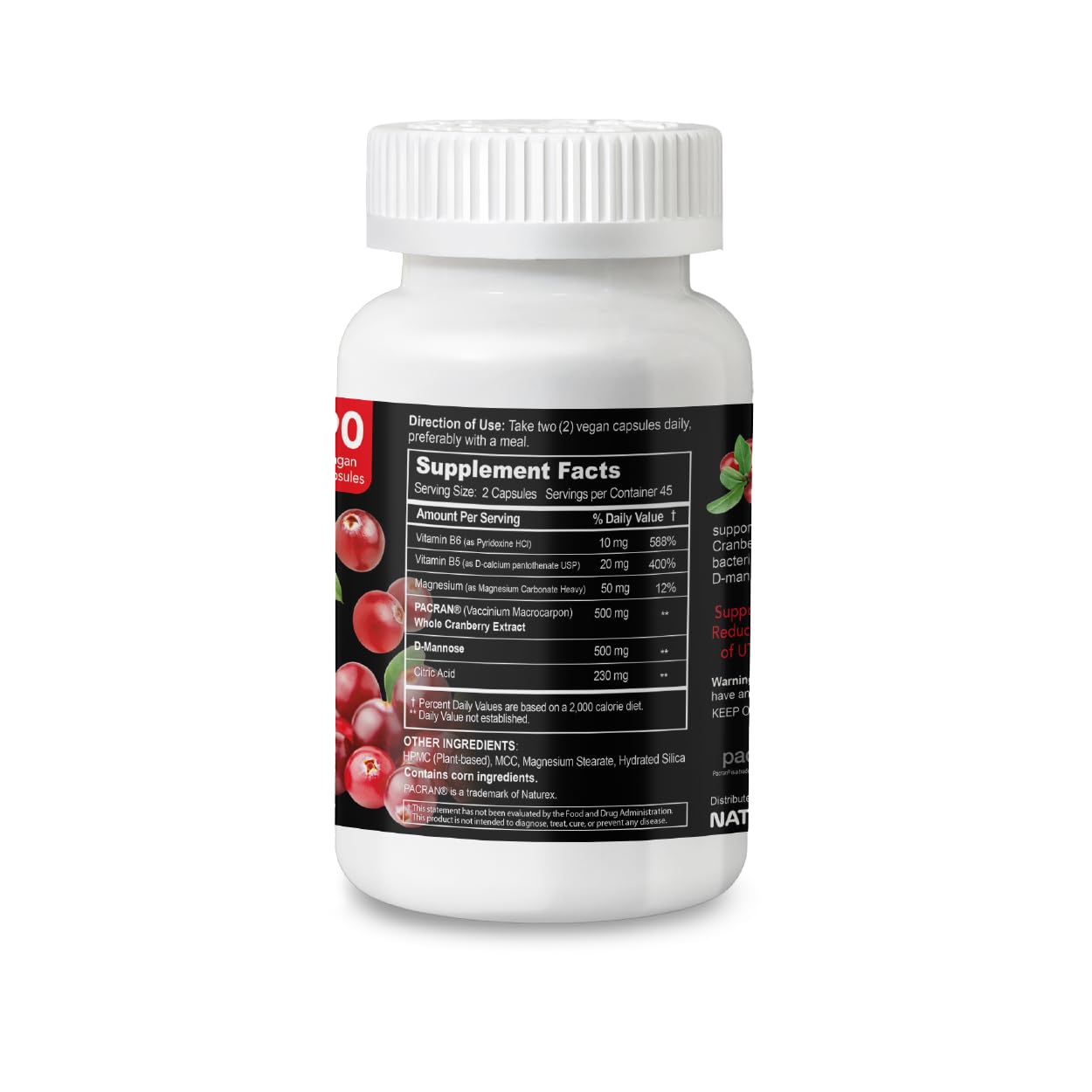NATURION Cranberry Premium Urinary Tract Support with PACRAN Cranberry Extract & D-Mannose Capsule, 90 Count