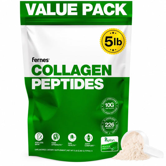 Fernes Collagen Powder for Women & Men Type I & III Flavorless & Odorless, Easy-Mix Hydrolyzed Peptan Protein Peptides for Joint, Hair, Skin & Nails Support, 5 lb, 80 Count