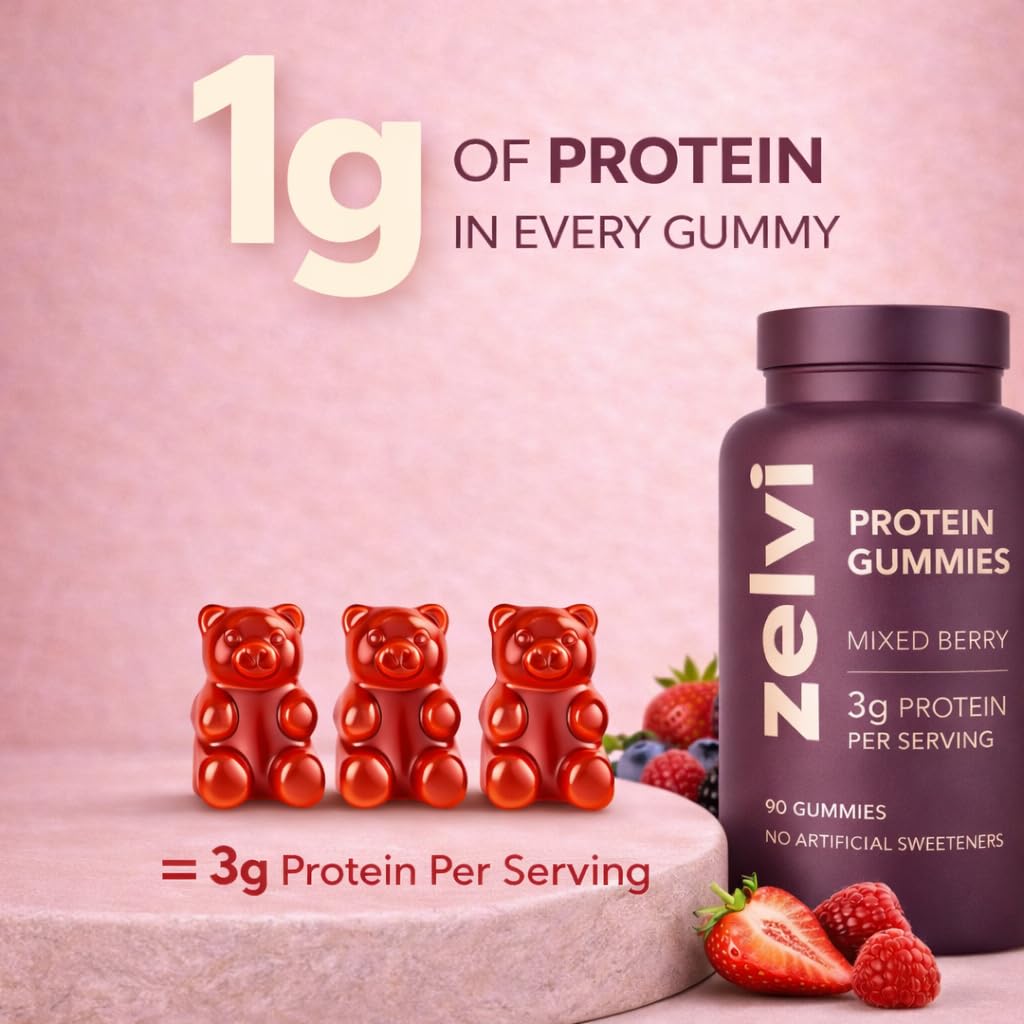 Zelvi Plant-Based Protein Gummies 3g Per Serving, Mixed Berry, 90 Count