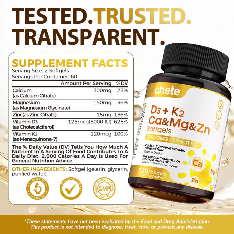 Ahete Vitamin D3 K2 Magnesium 10000 IU, 120 mcg K2 Capsules, 300 Capsules