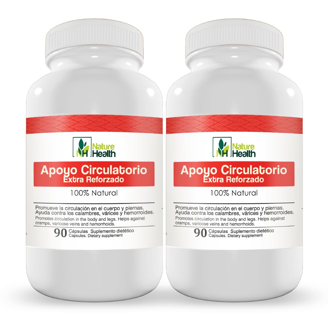 Nature Health Apoyo Circulatorio para Cuerpo y piernas, suplemento vegano con Ginkgo biloba, Perejil, Zapote Blanco, Espino Blanco y Cancerina, Capsules, 90 Count