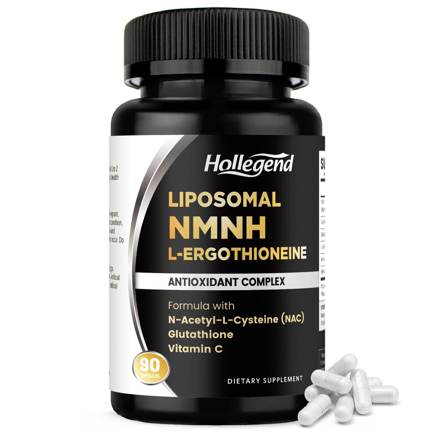 HOLLEGEND Liposomal NMNH & Ergothioneine Supplement, 6 in 1 Complex with NAC, Glutathione, Vitamin C & Selenium, Antioxidant & Immune Support, 90 Capsules