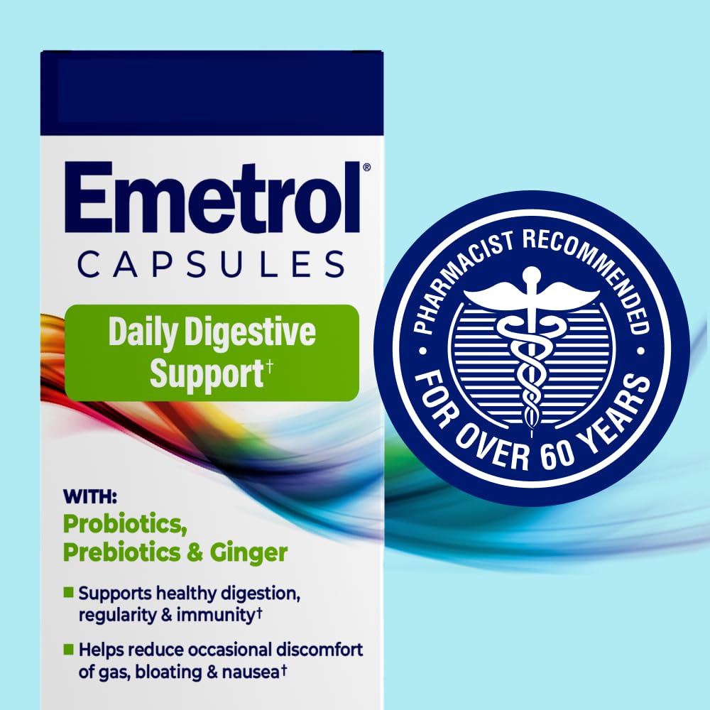 Emetrol Daily Digestive Support Probiotic Prebiotic & Ginger Gummies, 30 Count