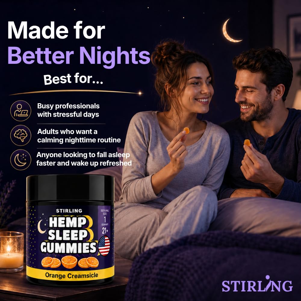 STIRLING Sleep Gummies with Hemp Seed Oil, Orange Creamsicle Flavor, 30 Count