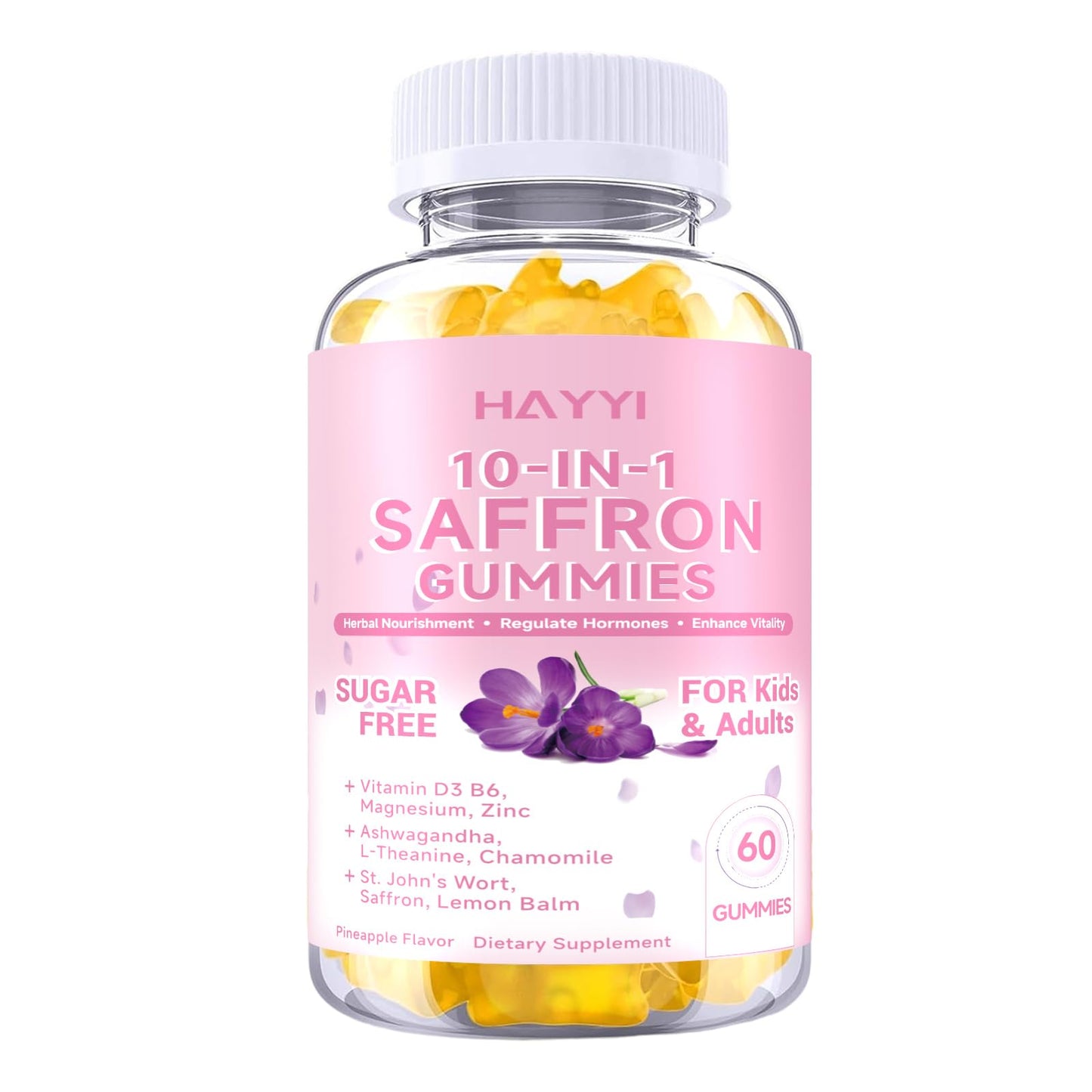 HAAYI Saffron Gummies for Kids & Adults, For Zzz, Mood, Focus & Vision, 60 Count