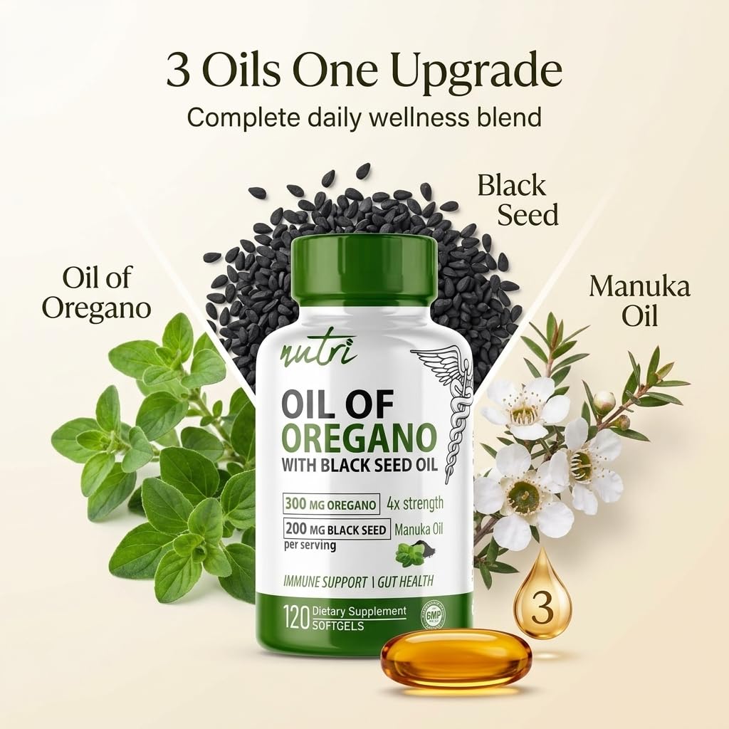 Nutri Oil of Oregano with Black Seed Oil and Manuka Oil Softgels, 120 Softgels