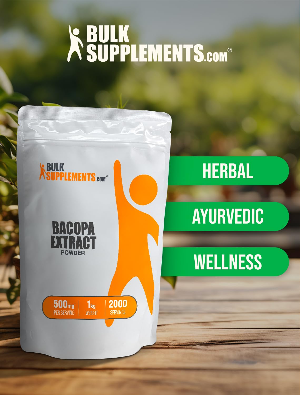 BulkSupplements Bacopa Extract - Bacopa Monnieri Supplement, Herbal Supplement - Vegan & Gluten Free, 500mg per Serving, Powder, 176.19
