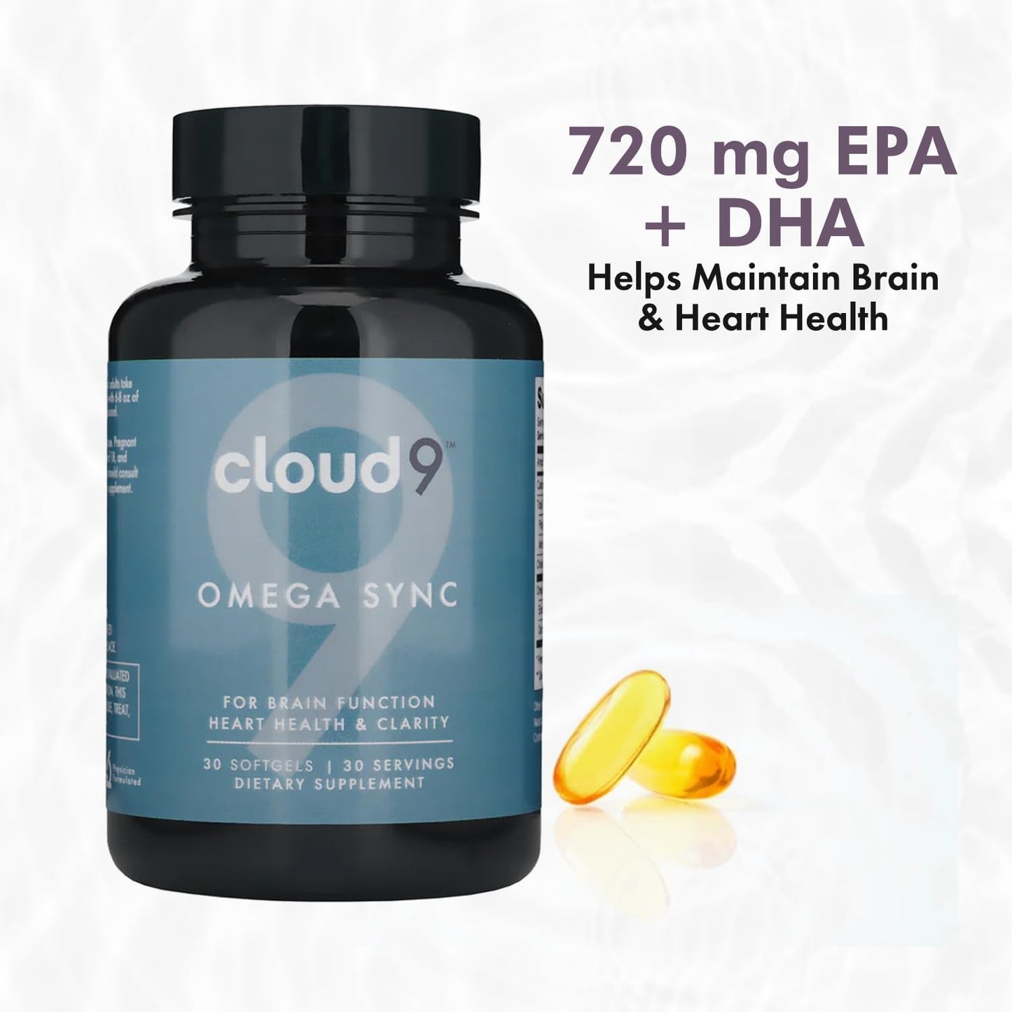 CLOUD9 BY REBOUND Omega Sync – Triple Strength Omega 3 Fish Oil with EPA & DHA – Heart, Brain & Mood Support – Lemon Flavor Burpless Capsules, 30 Count