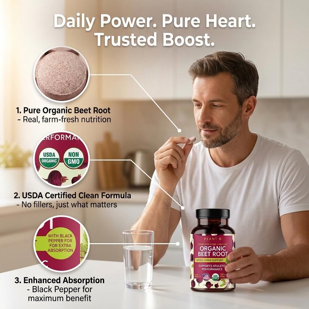 PLANT.O NUTRITION Organic Beet Root Tablet 1350mg – Beetroot Powder Supplement with Black Pepper, Nitric Oxide & Circulation Support, Vegan Non-GMO, 120 Tablets