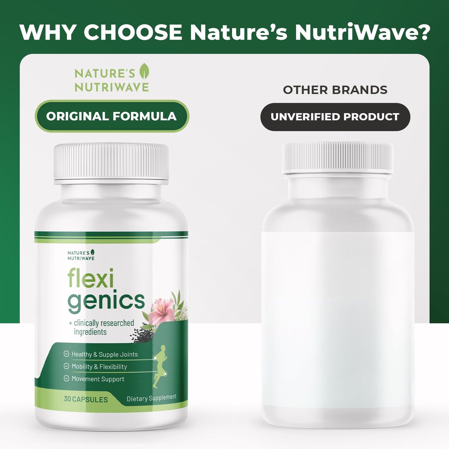 Nature’s NutriWave Flexigenics Natural Support Formula with Green Tea Extract, Black Cumin Seed & Vitamin K2 – Non-GMO, Easy-to-Take, 90 Capsules