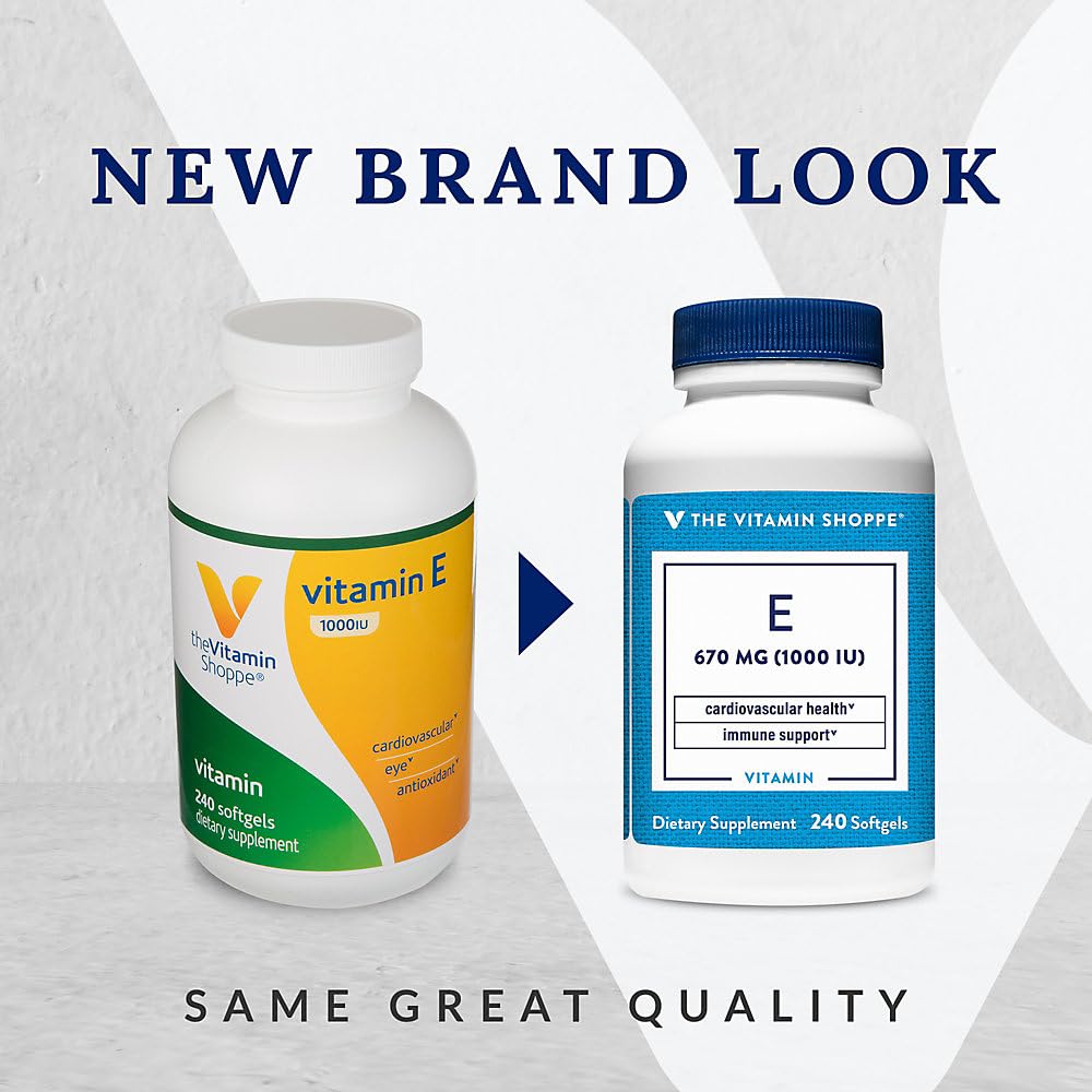 The Vitamin Shoppe Vitamin E 1,000IU - Antioxidant Support for Skin Health & Immune Function, Daily Vitamin, 240 Softgels