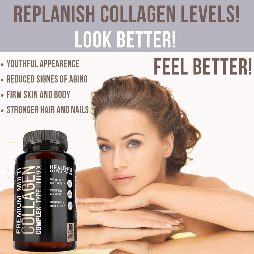 HEALTHYU NUTRITION Premium Multi Collagen Peptides Capsules, 90 Count