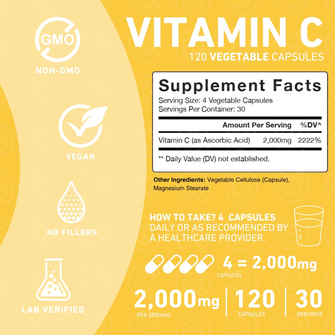 PUREFINITY Vitamin C 2000mg Capsules, 120 Count