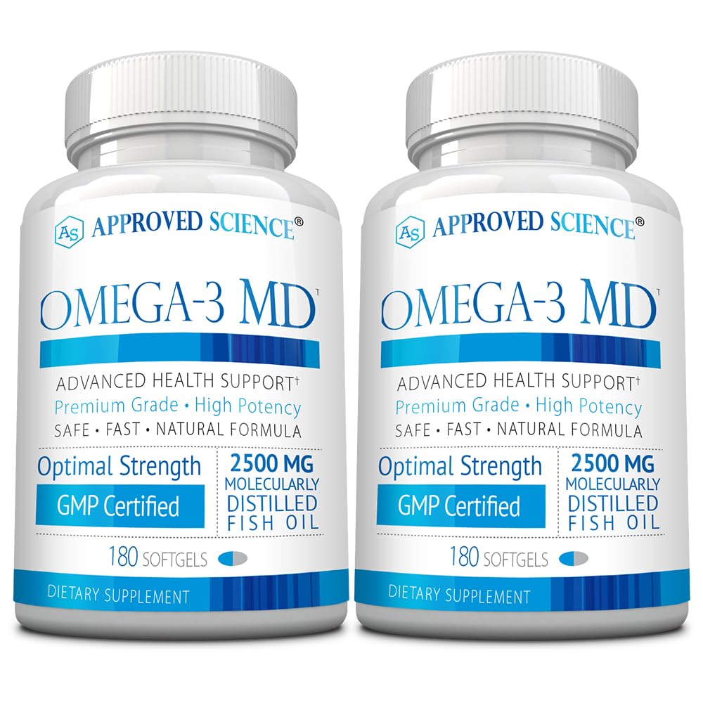Approved Science Omega-3 MD EPA & DHA Supplement 2500mg Omega 3 Fish Oil for Heart Health, Brain Support, Joint Comfort, & Overall Wellness Softgels 360
