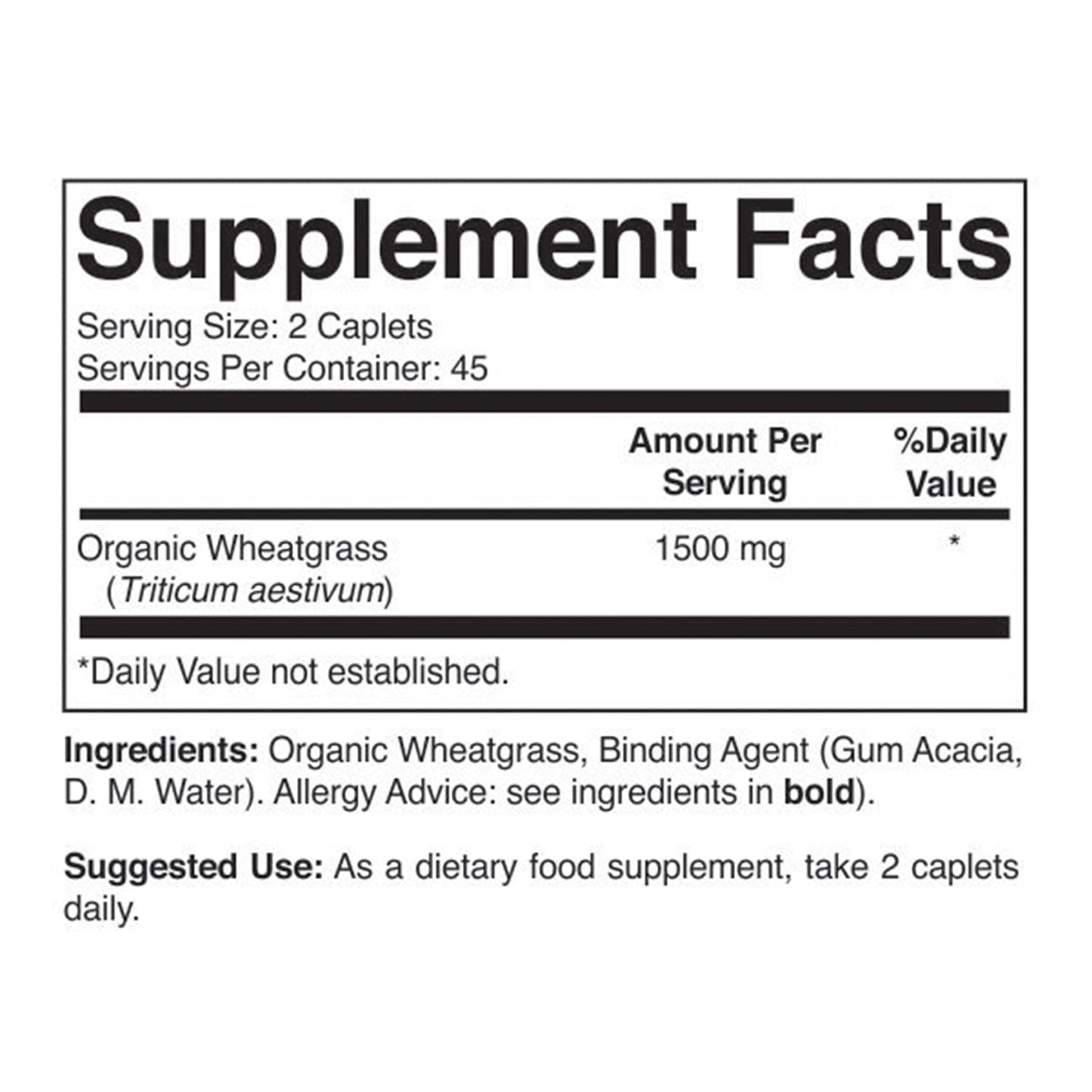 Brieofood Organic Wheatgrass 1500mg Tablet, 90 Count