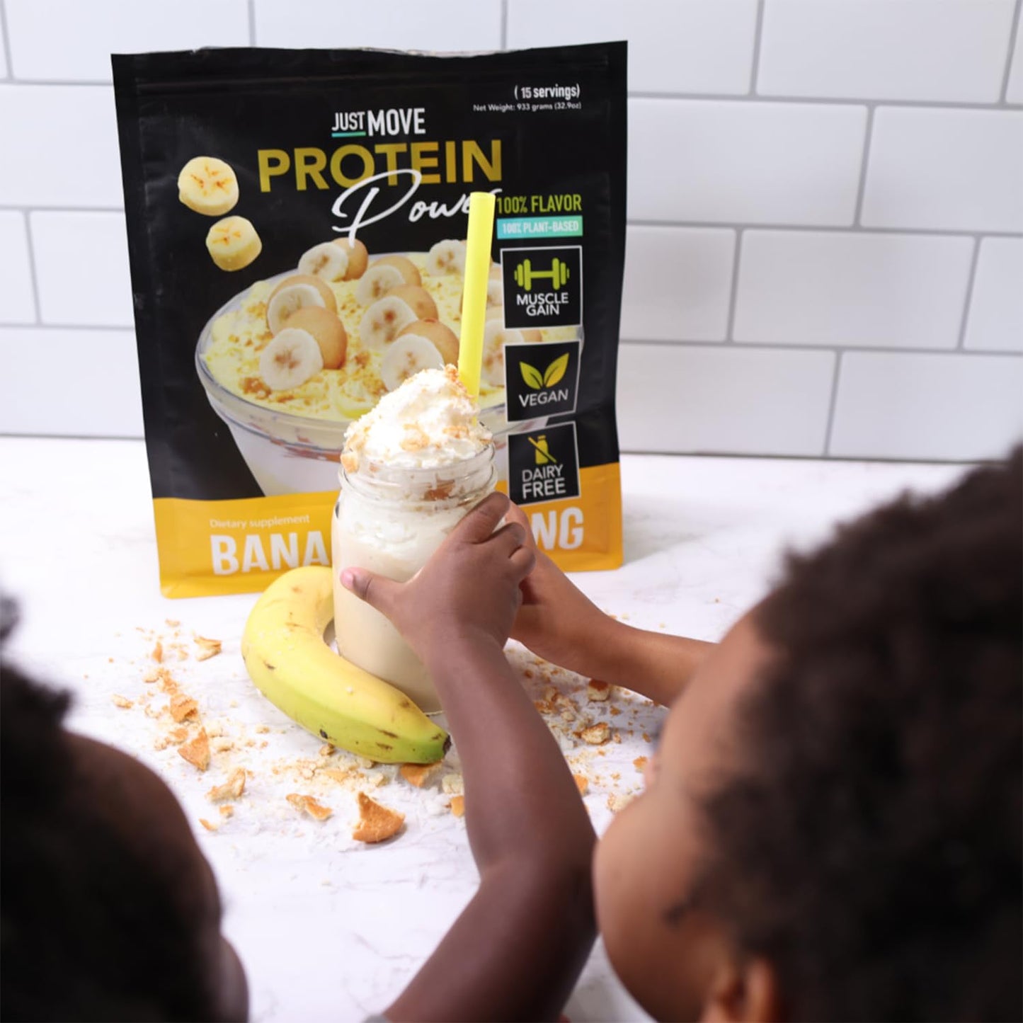 Just Move Banana Pudding Plant-Based Protein Powder, Vegan, Organic, Dairy Free, Soy Free, Gluten Free, Keto, Peanut Free, 20g Protein, Low Carb, Non-GMO, 16.5 oz