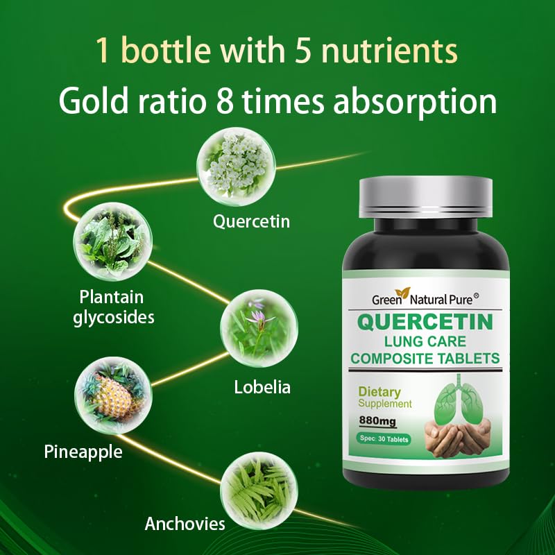 GREEN NATURAL PURE Quercetin Lung Care 880mg Capsules, 30 Count