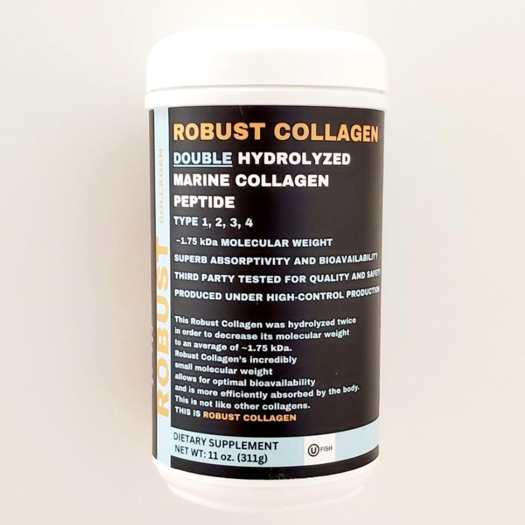 Generic Robust Collagen Double Hydrolyzed Marine Collagen Peptide Type 1-4, Extra Low Molecular Weight for Superb Bioavailability, Kosher Certified (OU), Powder, 11 oz