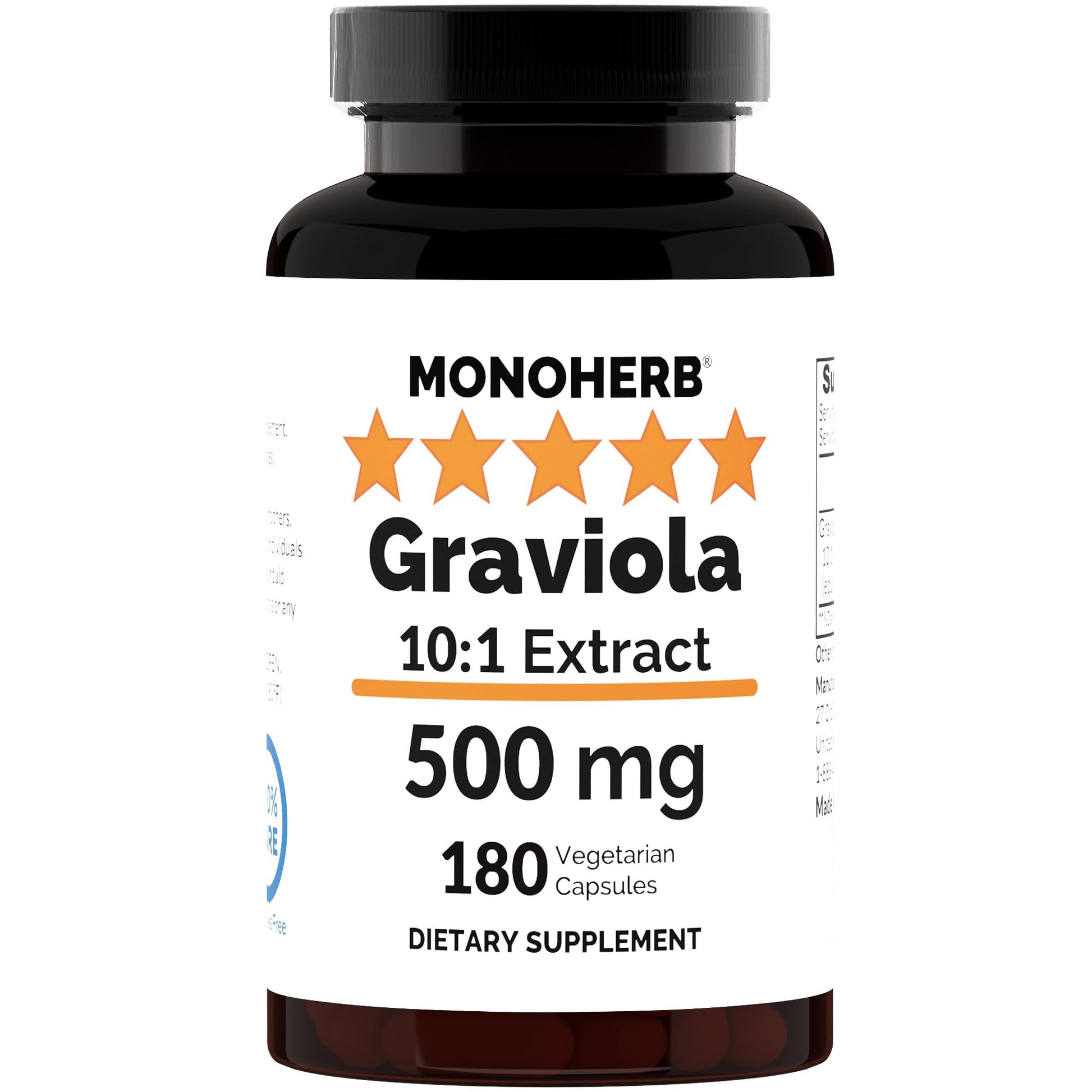 MONOHERB Graviola 10:1 Extract 500 mg per Capsule, 180 Capsules