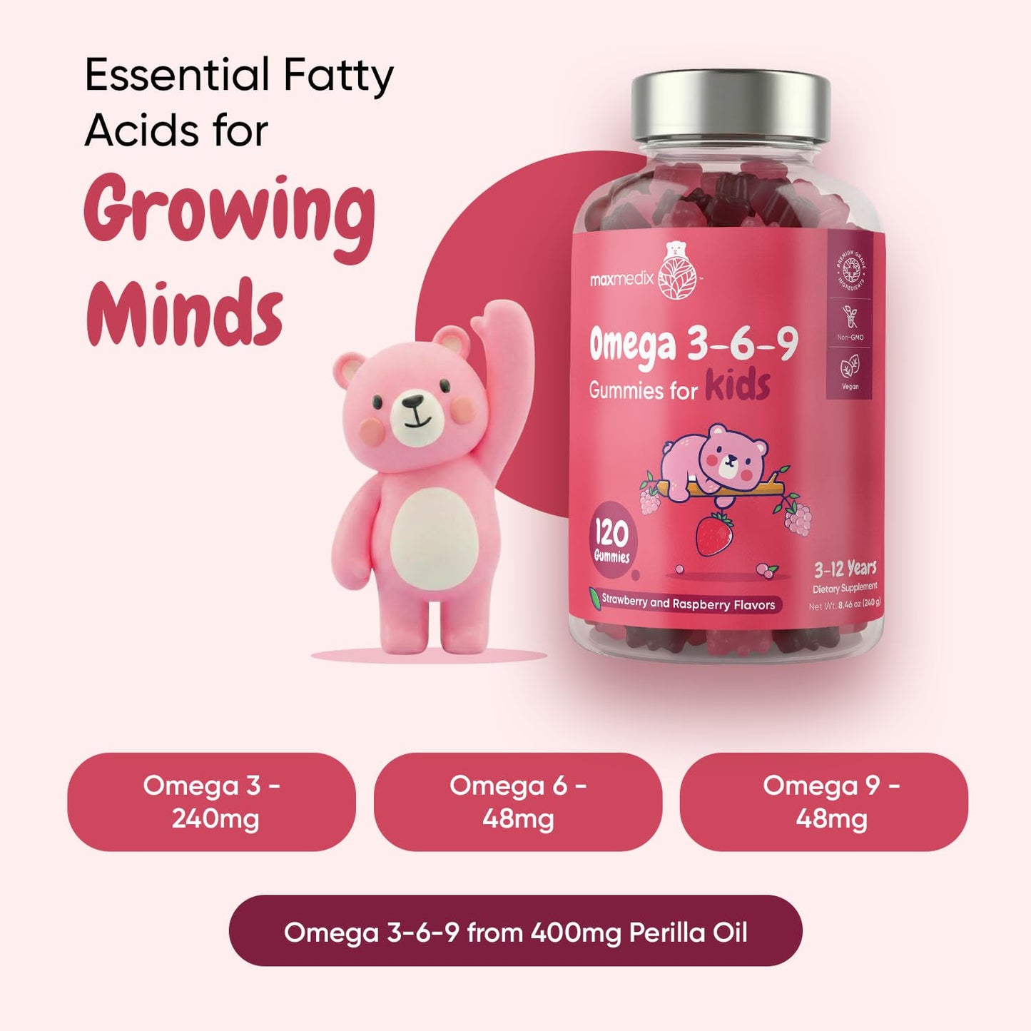 MaxMedix Kids Omega 3 6 9 Gummies, 120 Gummies