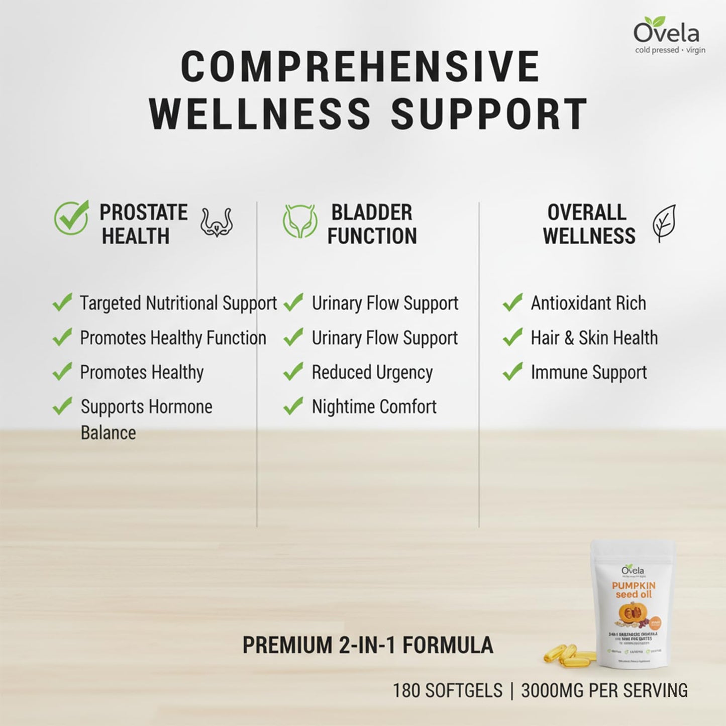 Ovela Pumpkin Seed Oil with Saw Palmetto Softgels, 180