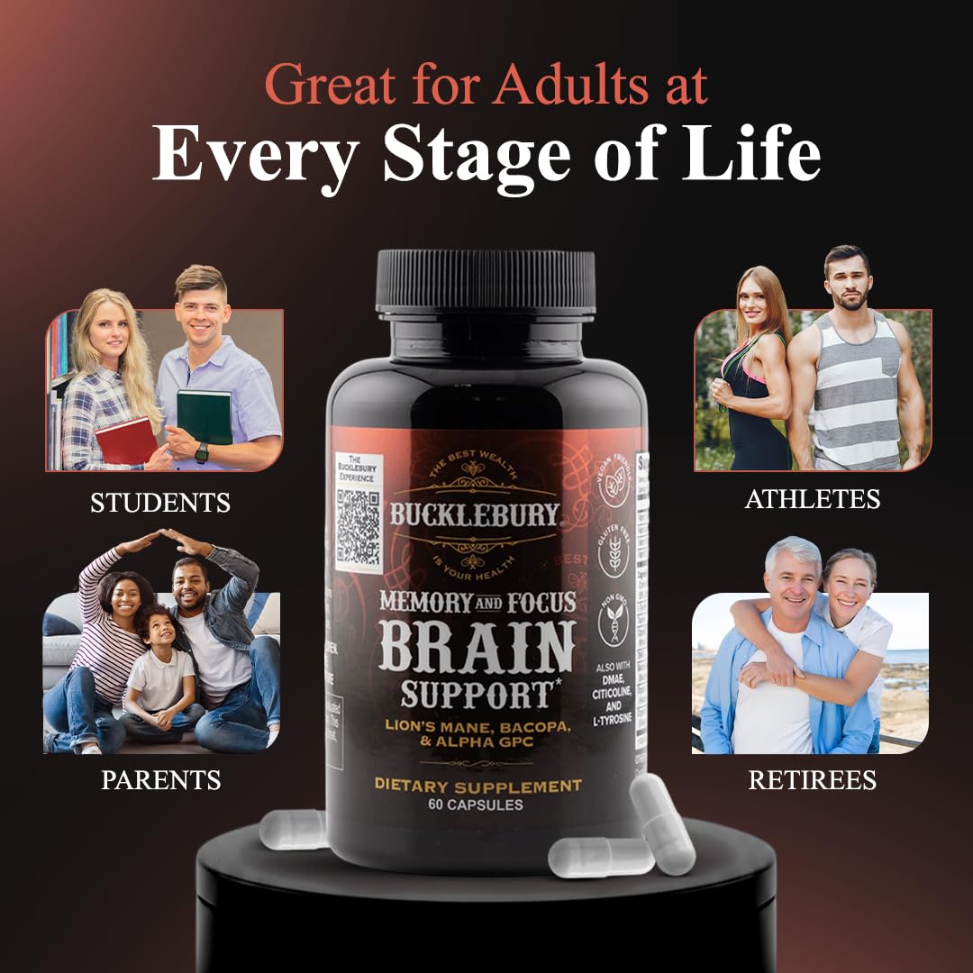 BUCKLEBURY Brain and Memory Nootropic Capsules with Bacopa & Alpha GPC, Cognitive Support & Focus, Vegan, 60 Capsules