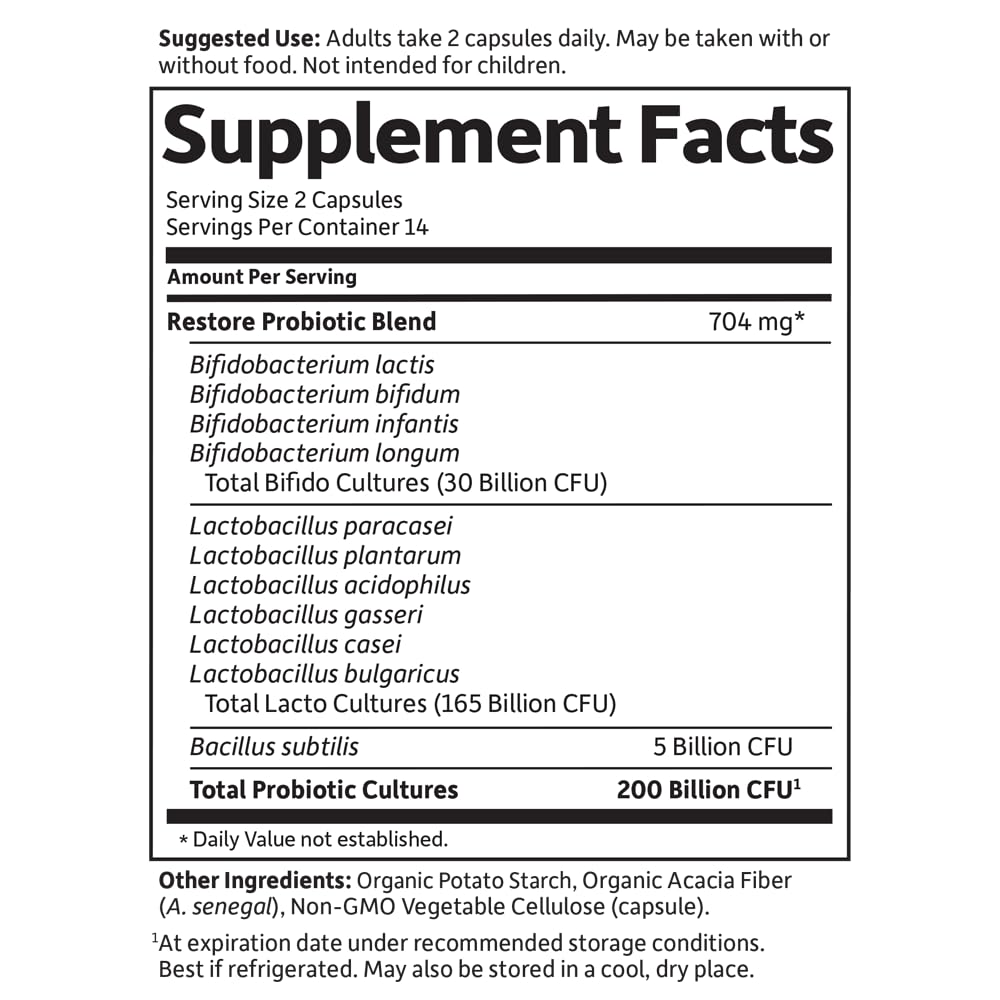 Garden of Life Dr. Formulated Probiotics Platinum Series Restore 200 Billion CFU Guaranteed, High Potency Probiotic Formula, Vegan, Non-GMO, Gluten Dairy Free Digestive Immune Support, 28 Capsules