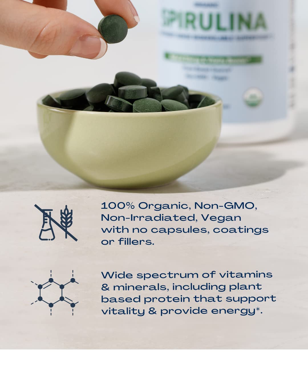 BioOptimal Organic Spirulina Tablets 120 Tablets