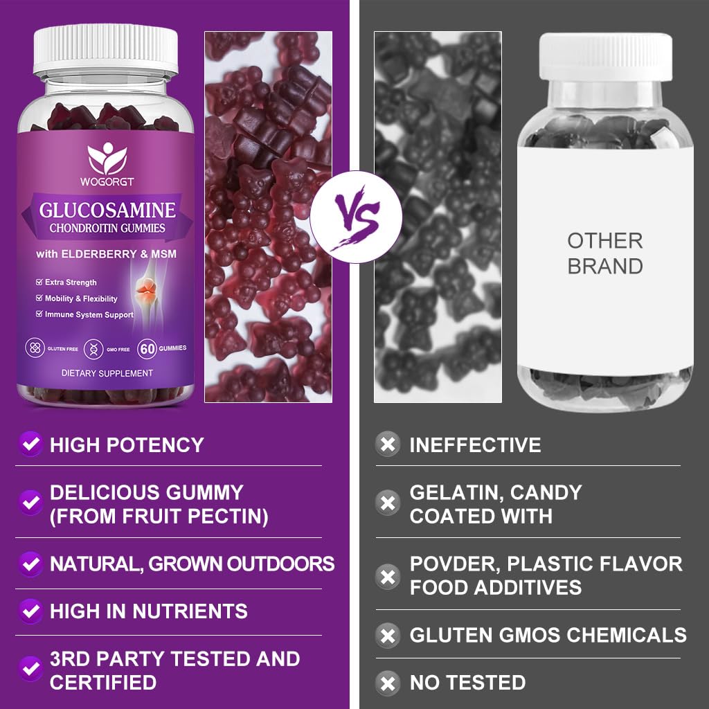 WOGORGT Glucosamine Chondroitin Gummies with MSM, 120 Gummies