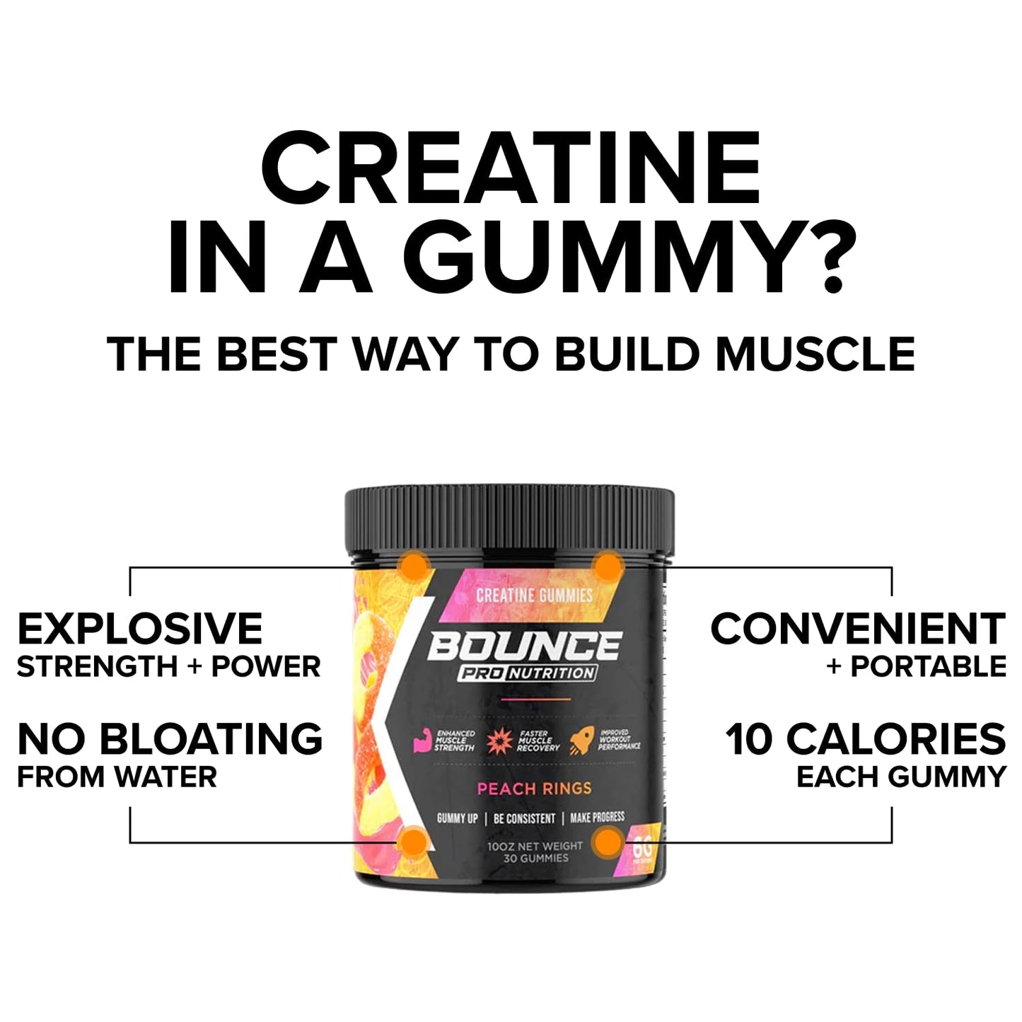 Bounce Pro Creatine Monohydrate Gummies, 30 Count