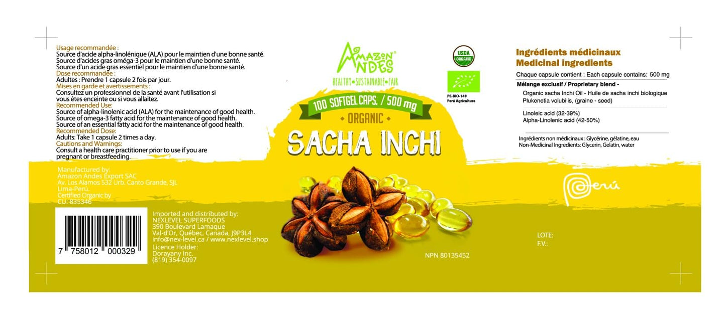 Amazon Andes Sacha Inchi Oil Capsules 100 Softgels
