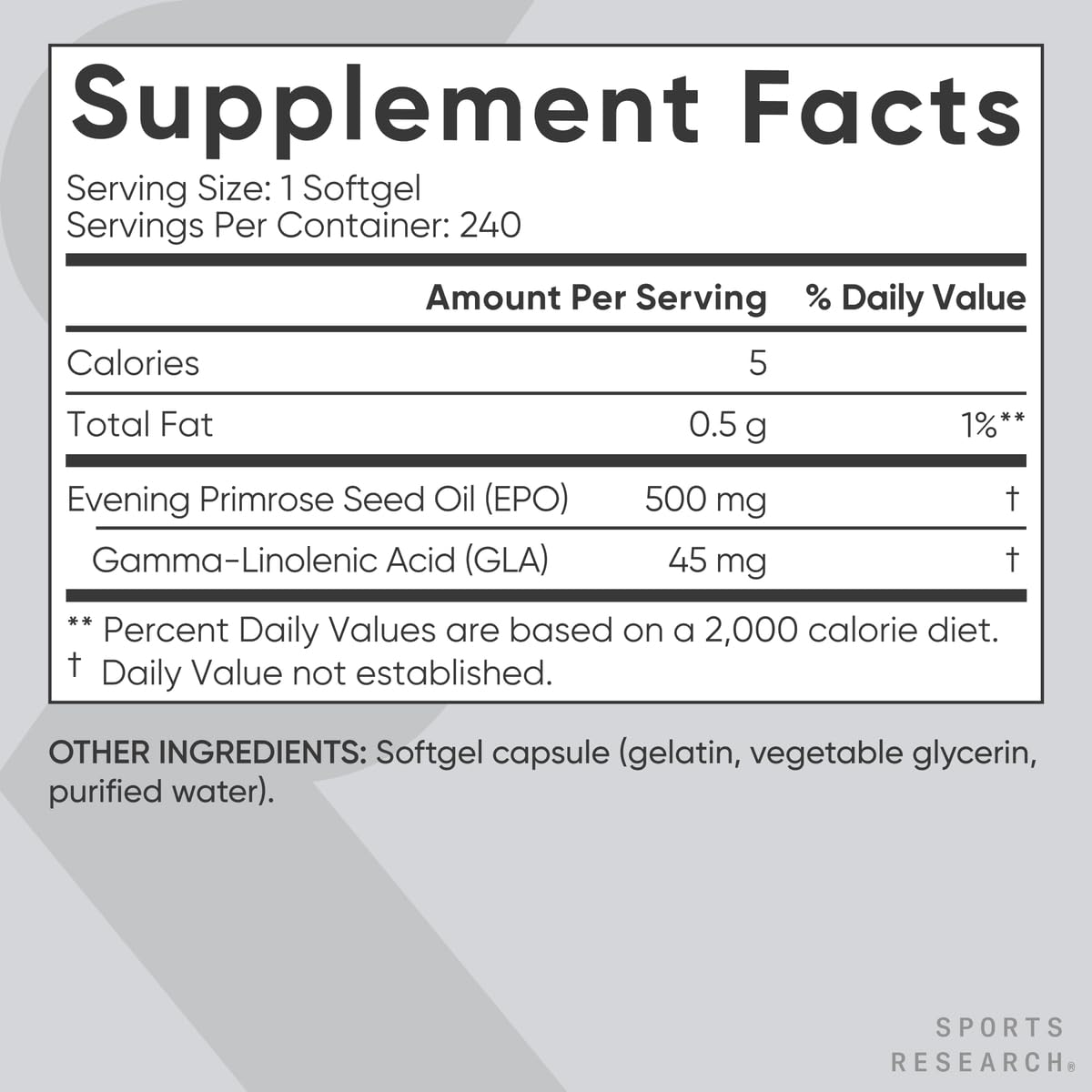 Sports Research Evening Primrose Oil (500mg) Cold-Pressed Softgels 120