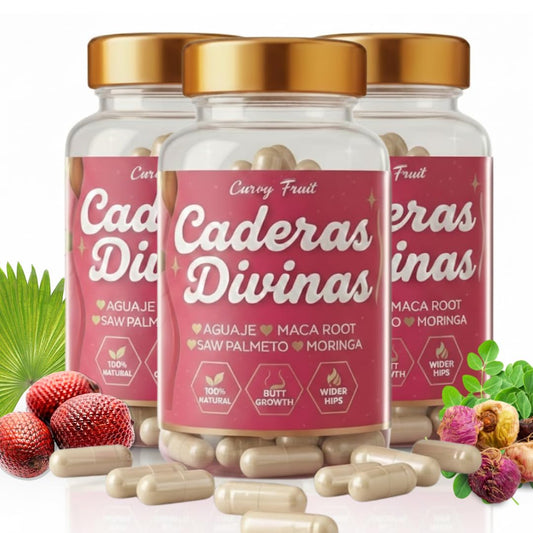 Curvy Fruit Caderas Divinas: Bigger Booty & Wider Hips – Aguaje + Maca Pills with Moringa & Saw Palmetto – 4 Super Ingredients for Natural Curve Growth, 60 Capsules