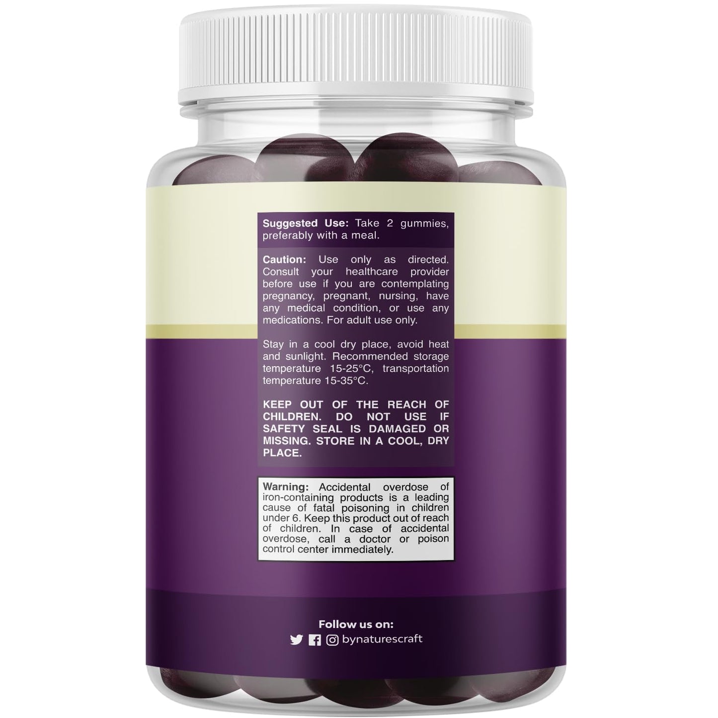 Natures Craft Iron Gummies for Women and Men, Extra Strength 45mg per Serving, with Vitamin C for Higher Absorption, Vegan No Artificial Flavors, 60 Count