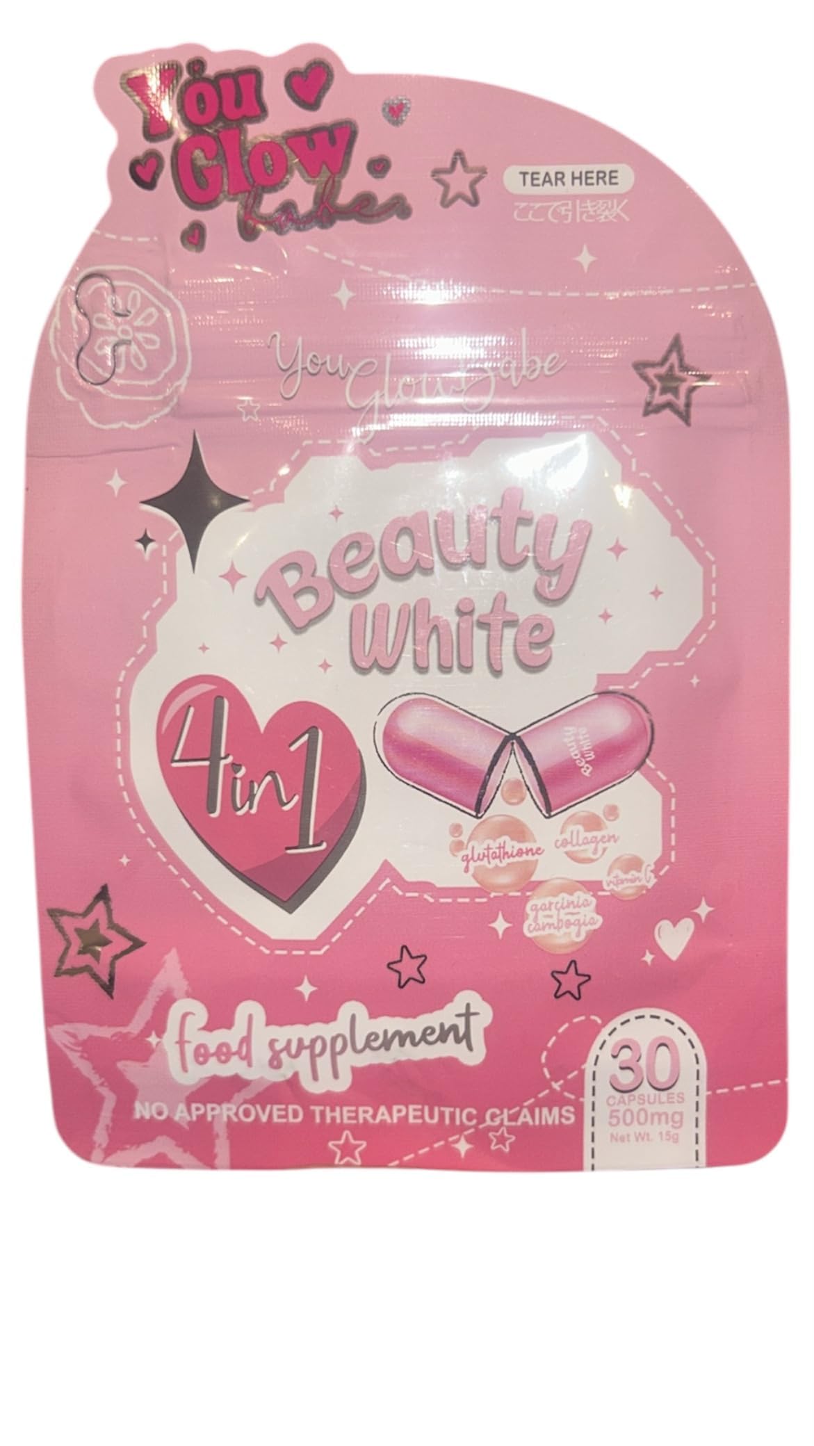 Generic You Glow Babe Beauty White 4 in 1 Glutathione Capsule, 30 Count