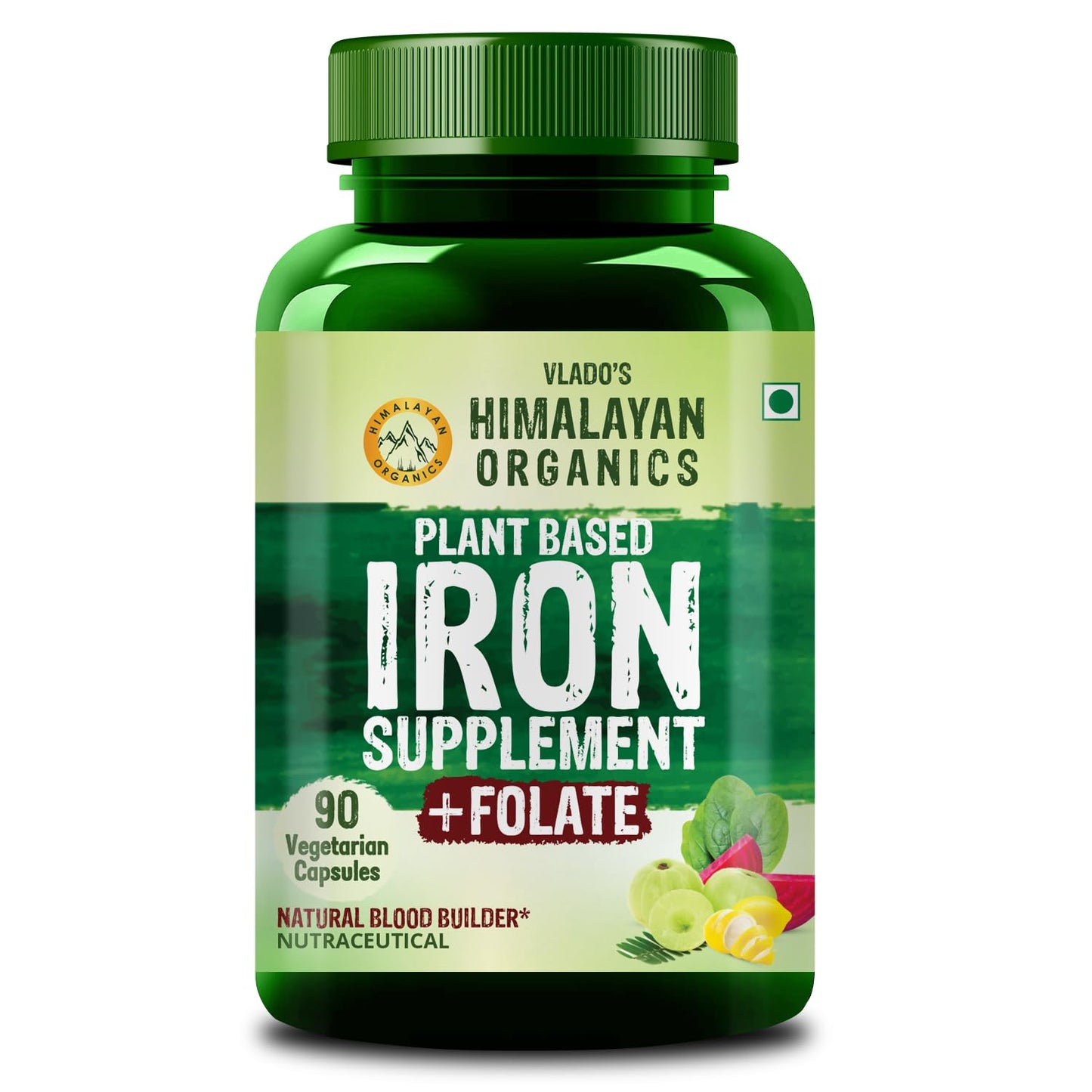 Himalayan Organics Plant Based Iron Supplement with Folate, 90 Capsules
