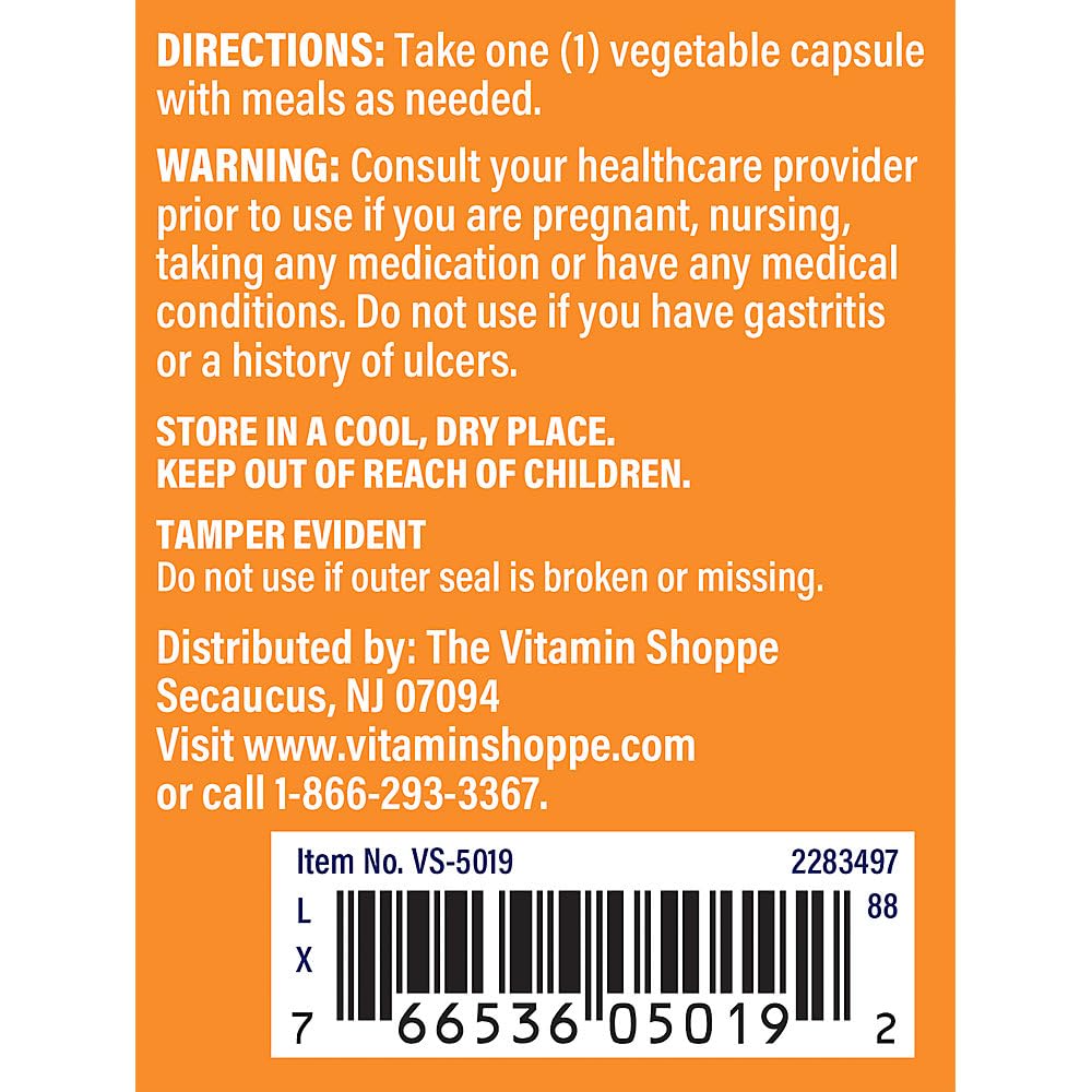 The Vitamin Shoppe Betaine HCl Fast-Acting Digestive Support 650 Capsules, 100 Count