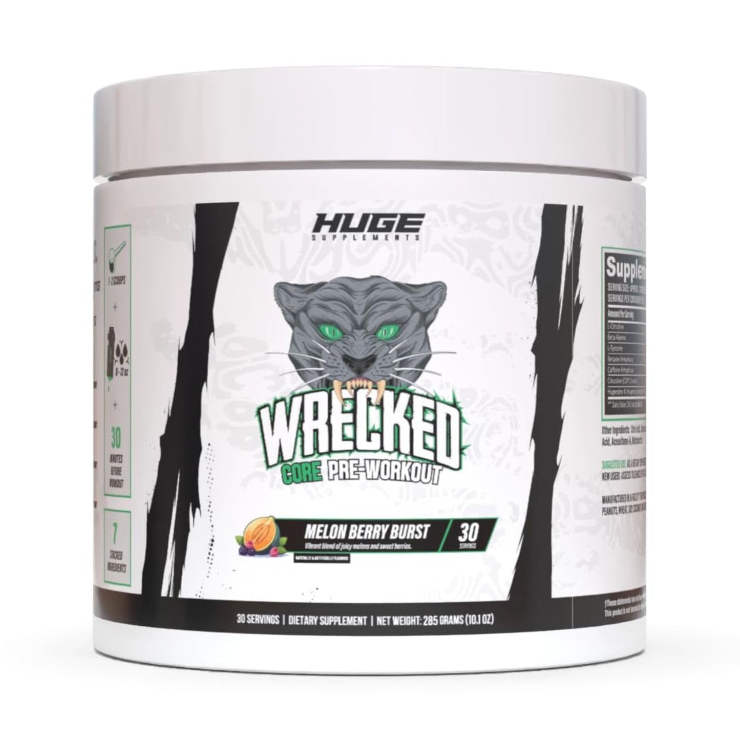 Huge Supplements Wrecked Core All-in-One Pre-Workout for Men & Women, Increase Energy, Focus & Pumps with L-Citrulline, Beta-Alanine, L-Tyrosine & More Powder, 30 Servings