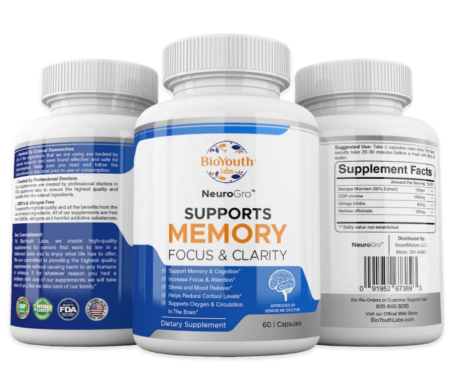 BioYouth Brain Health Supplements Capsules, 180 Count