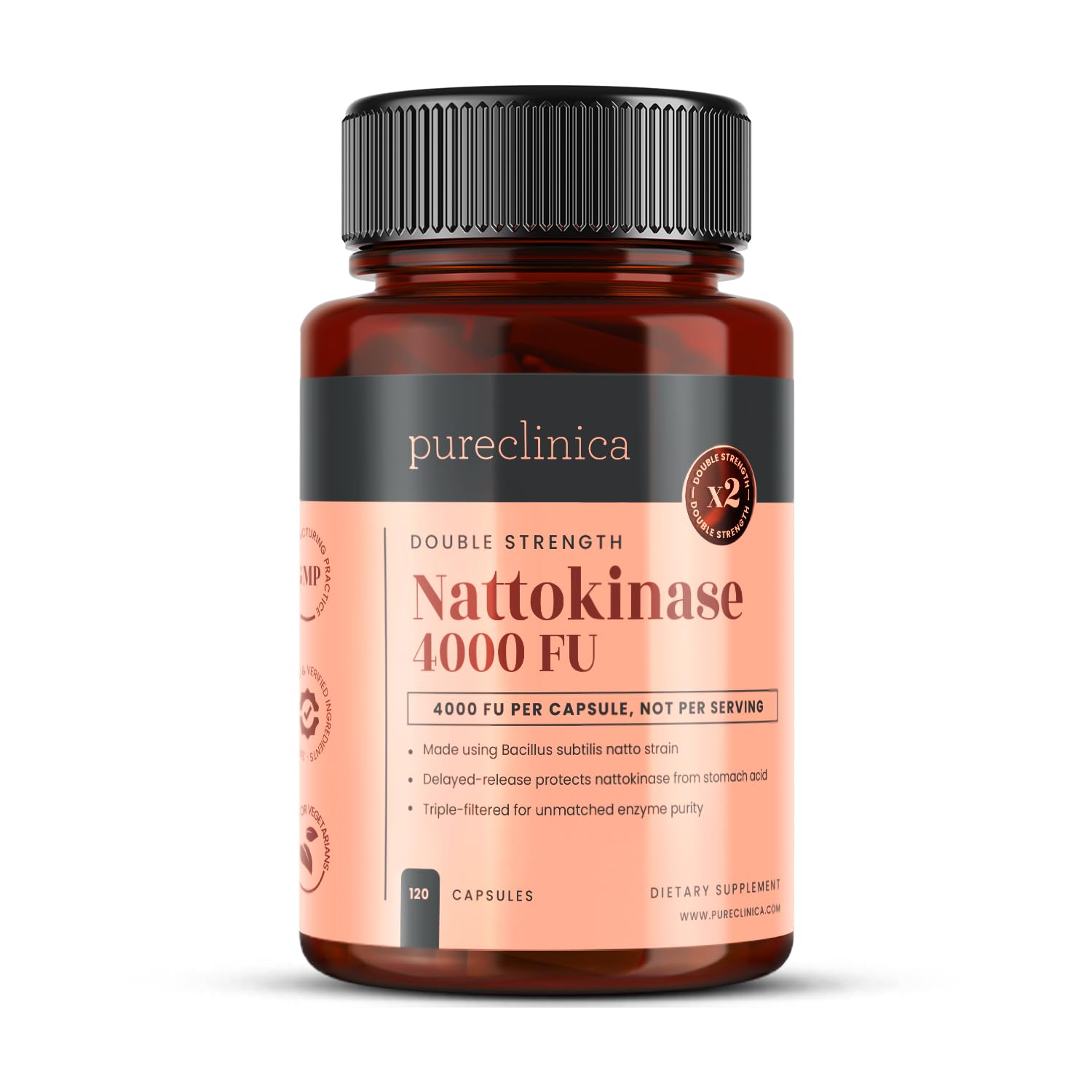 Pureclinica Nattokinase 4,000 FU Capsules, 120 Capsules