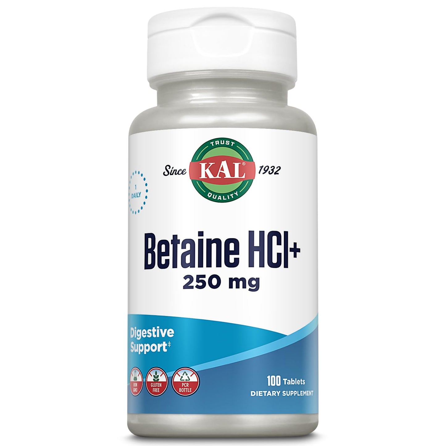 KAL Betaine HCL with Pepsin Supplement for Women & Men Tablet, 100 Tablets