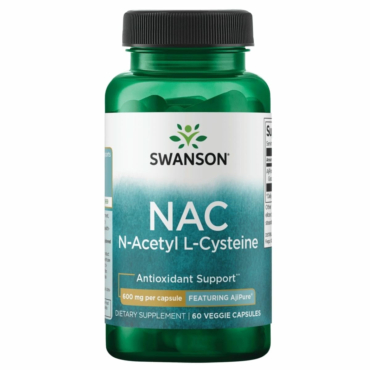Swanson N-Acetyl-L-Cysteine Ajipure Pharmaceutical Grade 600 mg, 60 Veg Capsules