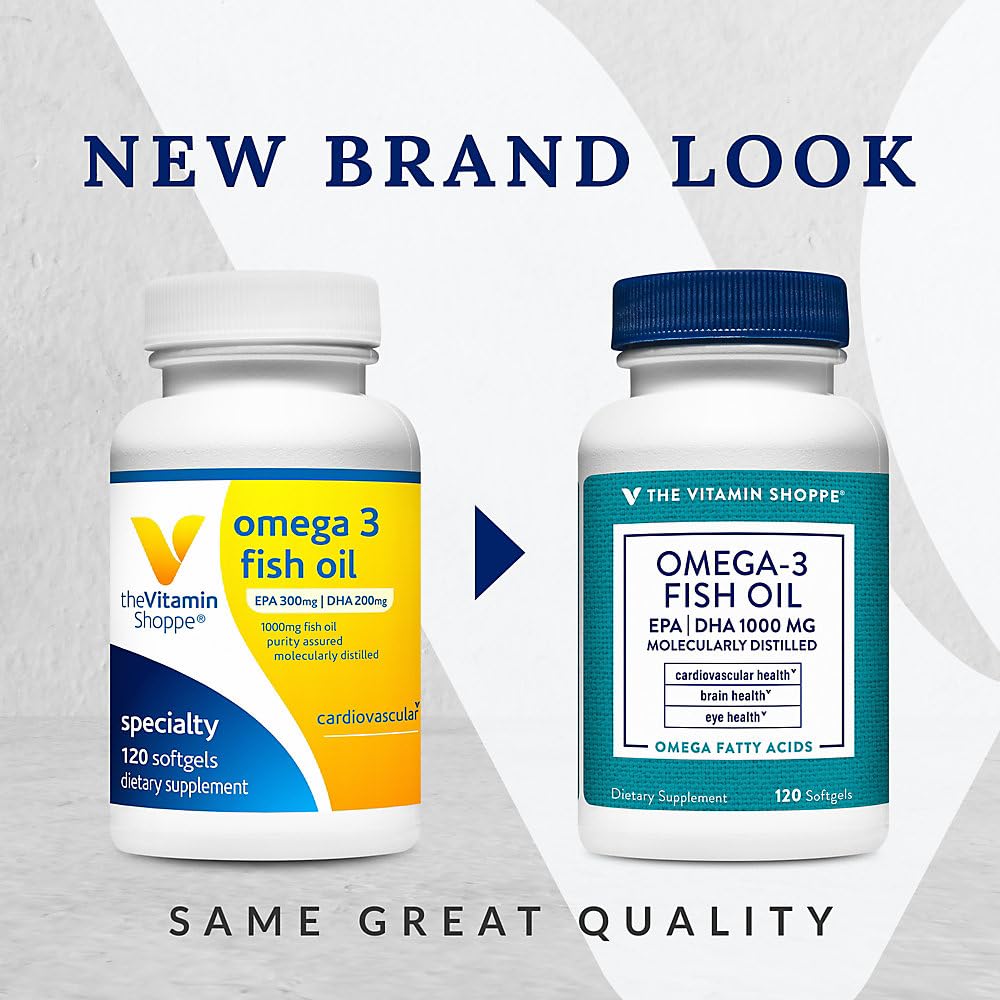 The Vitamin Shoppe Omega 3 Fish Oil 1000mg EPA DHA Molecularly Distilled Softgel, 120 Softgels