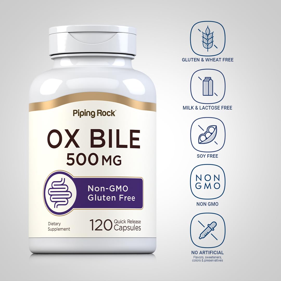 Piping Rock Ox Bile Supplement 500mg Capsule, 120 Capsules