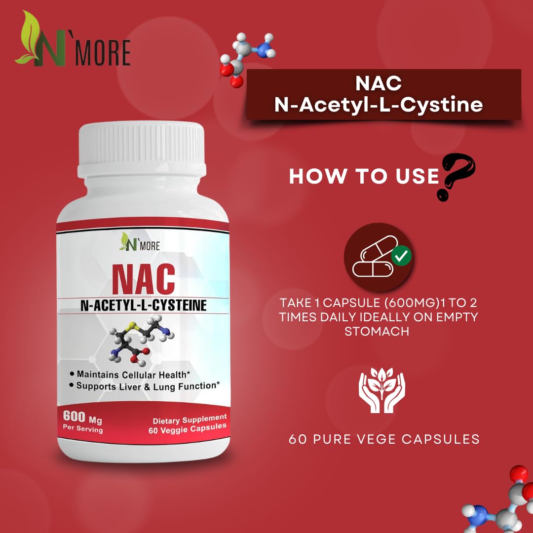 N'More N-Acetyl-Cysteine (NAC) 600mg Capsule, 60 Veggie Capsules